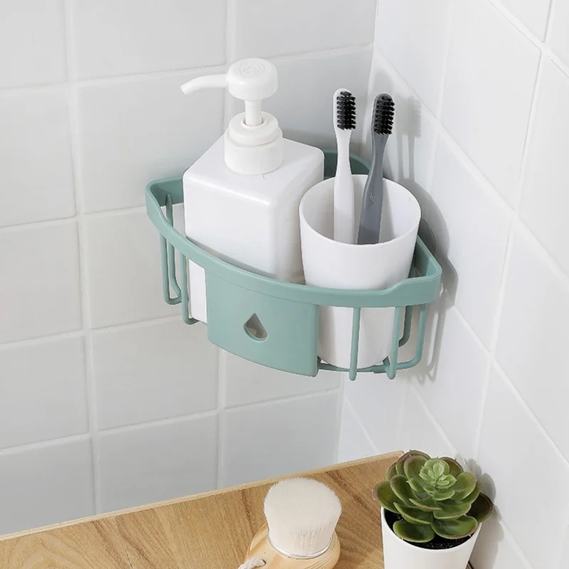 

Plastic Corner Bathroom Shelf Storage Rack Kitchen Organizer Shelf Sink Sponge Brush Holder Bathroom Toiletries Storage Holder