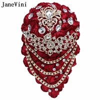 janevini luxury waterfall burgundy bridal bouquets flowers handmade satin roses crystal wedding bouquet ramo flores artificiales