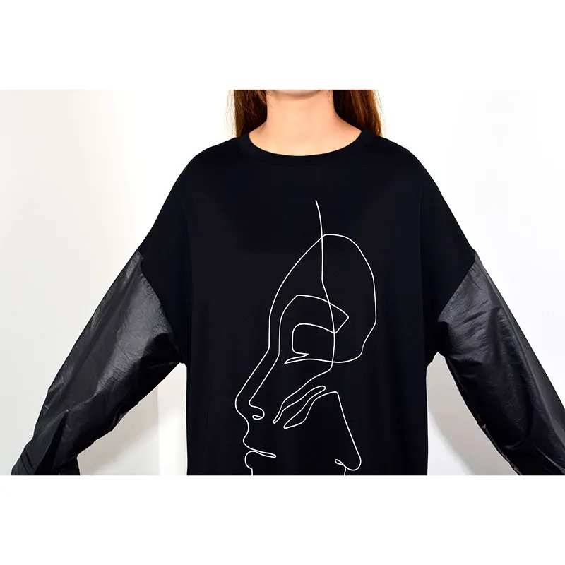 XITAO Tide Pocket Patchwork платье миди с круглым вырезом и длинными рукавами свободное