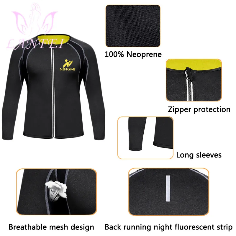 LANFEI Men Sports Slimming Shirt Weight Loss Neoprene Sauna Sweat Vest Suit Waist Trainer Body Shaper Tank Top with Long Sleeve