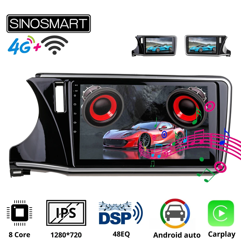 

Sinosmart автомобильный радиоприемник с навигацией GPS для Honda City 2015 2016 2017 2018 2din 2.5D IPS/QLED экран 8 ядер, DSP 48EQ