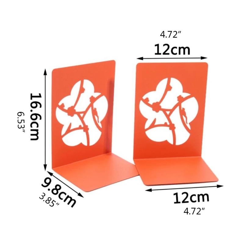

2021 New 1 Pair Cherry Flower Metal Bookends Hollow-out Flower Book Stands Lightweight Durable Book Holders Non-Slip Book Ends