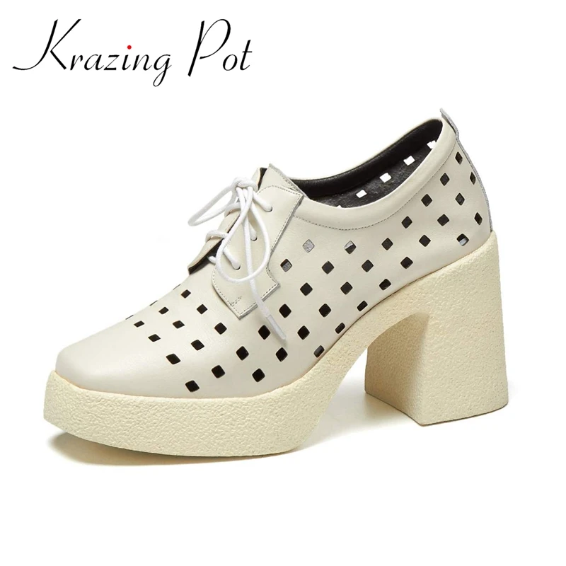 

Krazing Pot/обувь из натуральной кожи с квадратным носком; Дышащая обувь на высоком толстом каблуке в британском стиле, школьная обувь для молоды...