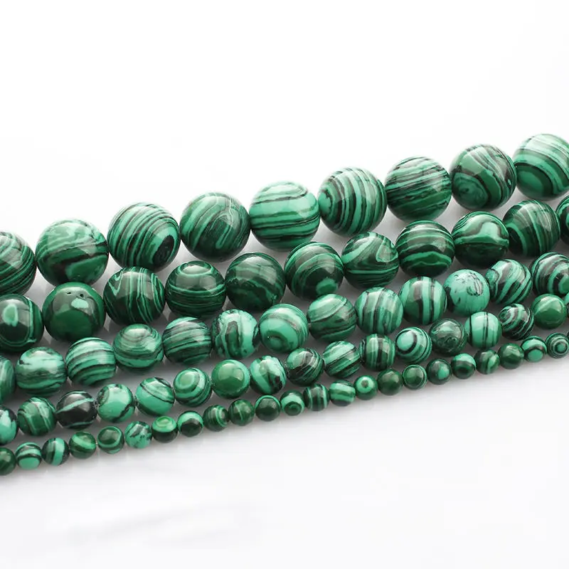 

Natural Stone Green Malachite Smooth Round Beads 4 6 8 10 12 14MM Women Fashion Necklace Charms Wholesale for Jewelry Making