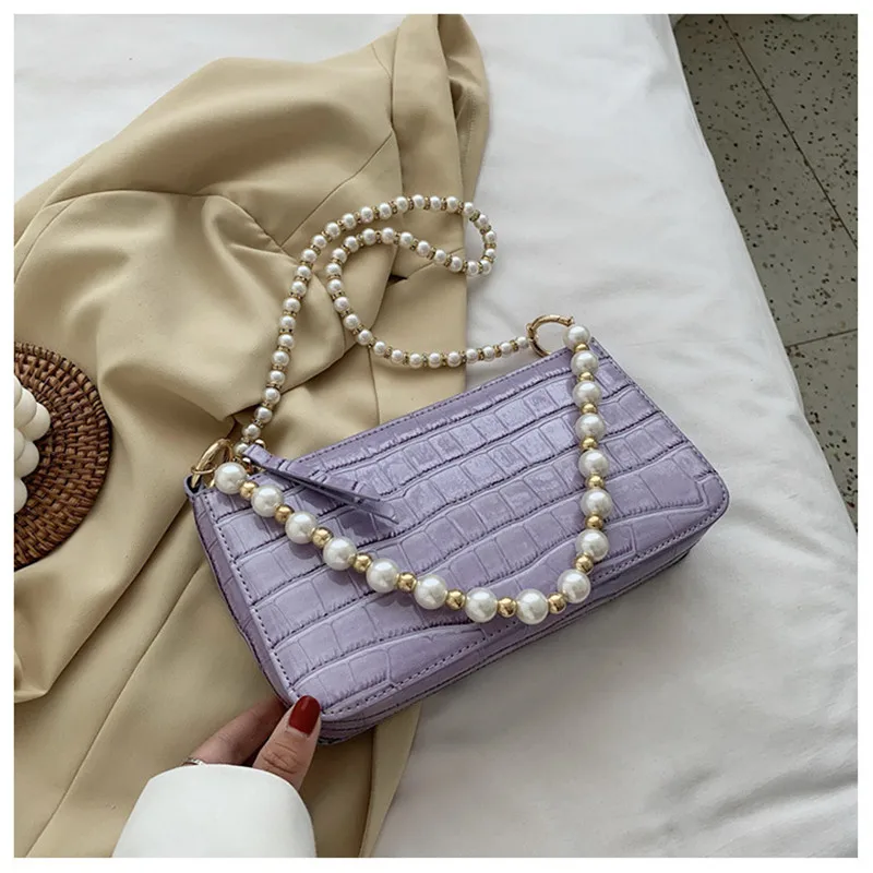 

Новые модные Лоскутные сумки для женщин 2020 каменный узор сумка через плечо из искусственной кожи жемчужная цепочка сумки женские дизайнерс...