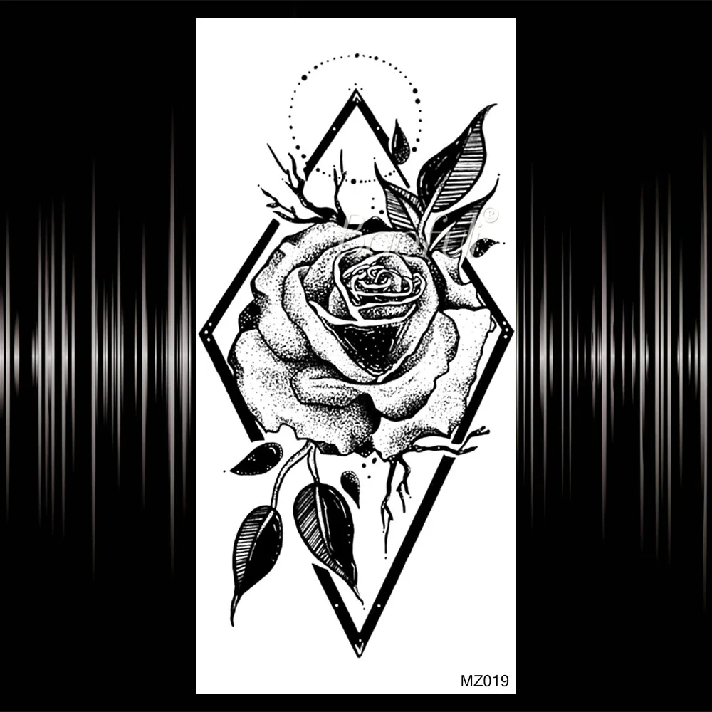 Cool Geometric Triangle Flower Arm Tattoo Temporary Rose Floral Bloosom Sticker For Women Body Art Fake Tatoo On Back Leg | Красота и
