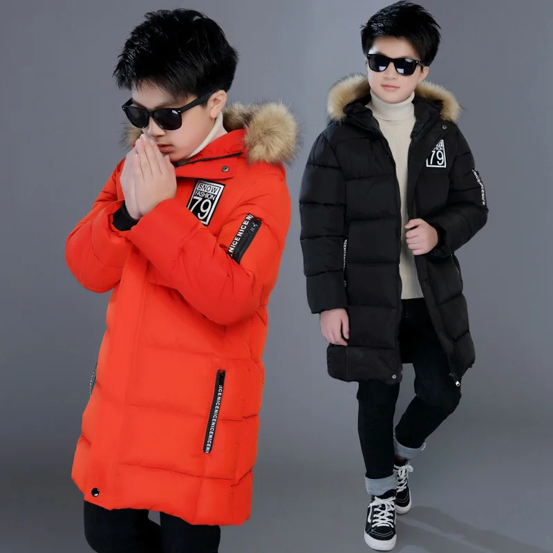Зимняя куртка для мальчиков детское теплое пальто на молнии с меховым капюшоном