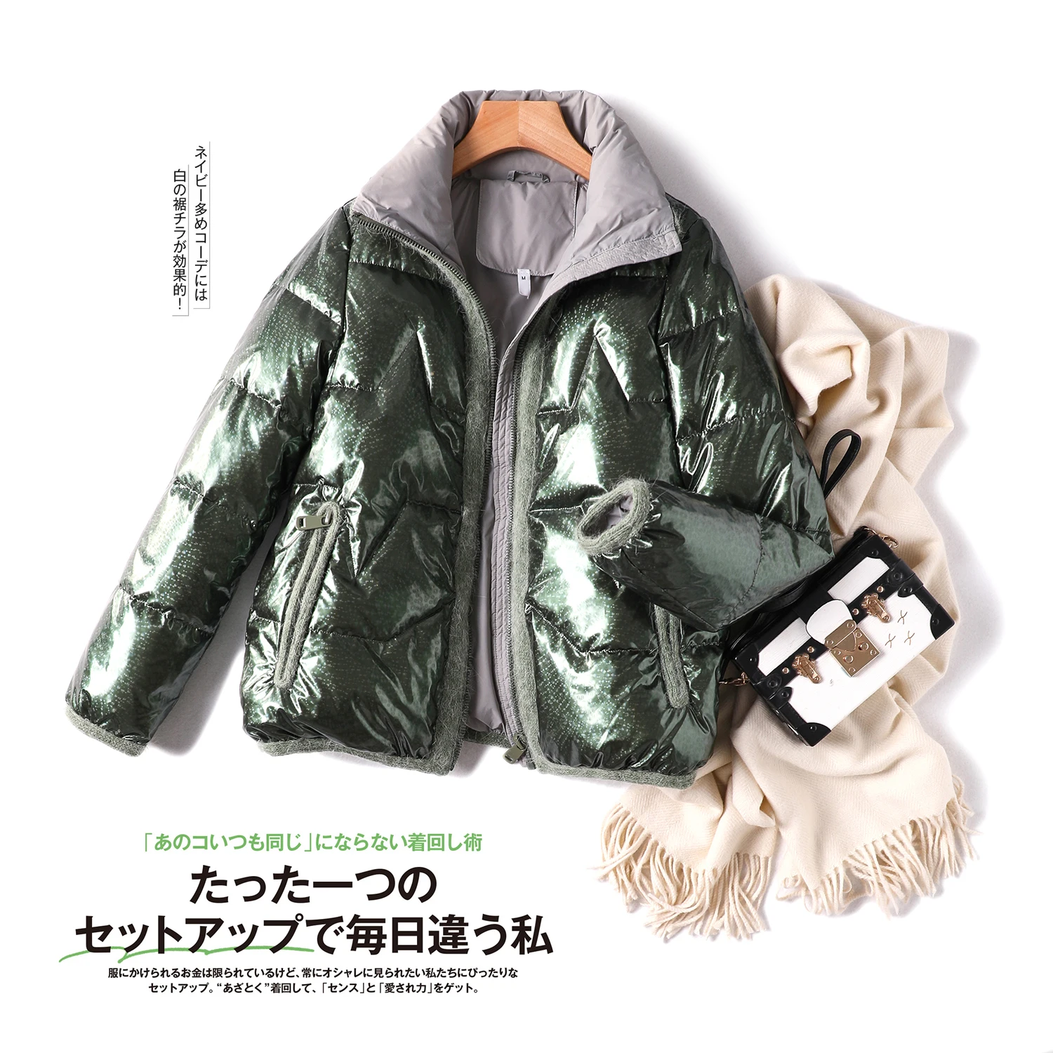 

Mohair Patchwork 3D Fabric Down Jacket Women 2020 New Fashion Wide-Waisted Zipper Women Winter Clothes Warm Coat