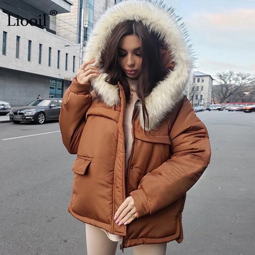 

Черно-коричневое мешковатое плотное пальто с капюшоном, женская верхняя одежда 2021, уличная одежда с длинными рукавами и карманами, зимние т...