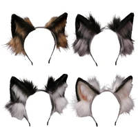 faux fur wolf ears headband realistic furry animal hair hoop cosplay costume