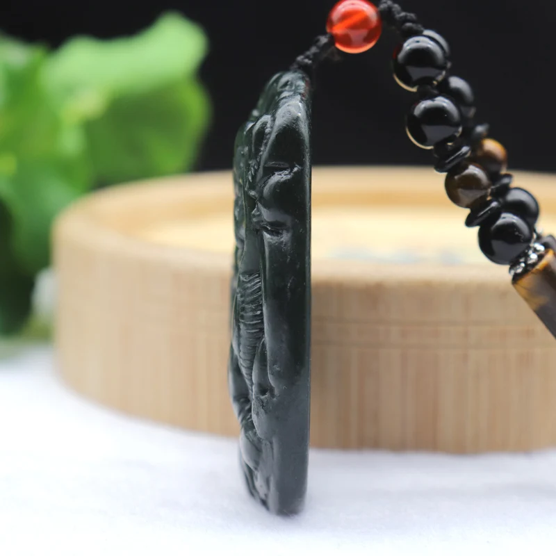 Натуральный темно-зеленый Хотан нефрит Qingyu резной Летающий Pixiu кулон ожерелье