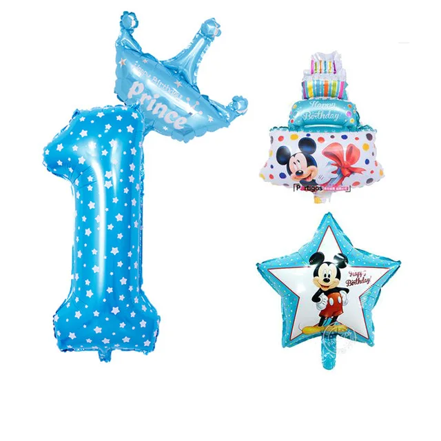 4pcs blue number 1 112 см Микки Минни Маус мультяшный воздушный шар из фольги на день рождения шар на день рождения украшения для вечеринки Подарки для детей - Цвет: 4pcs blue number 1