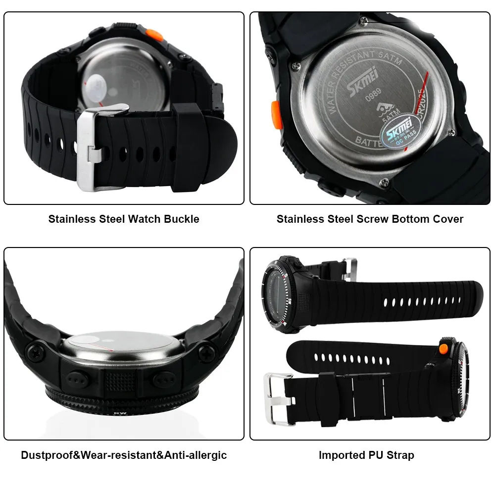 Multifunctional Tactical Watch 50M Waterproof Shockproof Men Sports Watches Outdoor Climbing Hunting LED Digital Wristwatch |