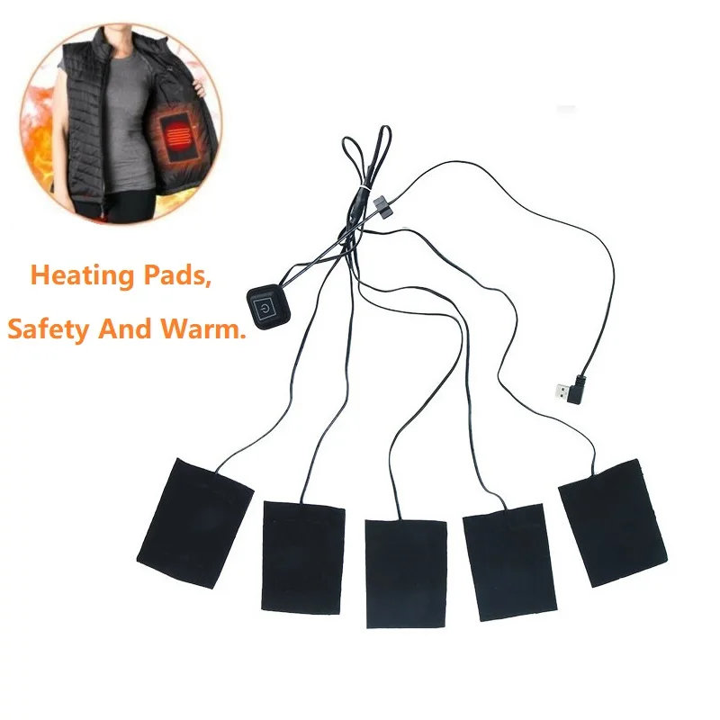 

5 Pad USB Jacket Vest Heating Pads Electric Heating Sheet Thermal Heated Winter DIY Warmer For Cloth Vest Jacket Shoes Socks
