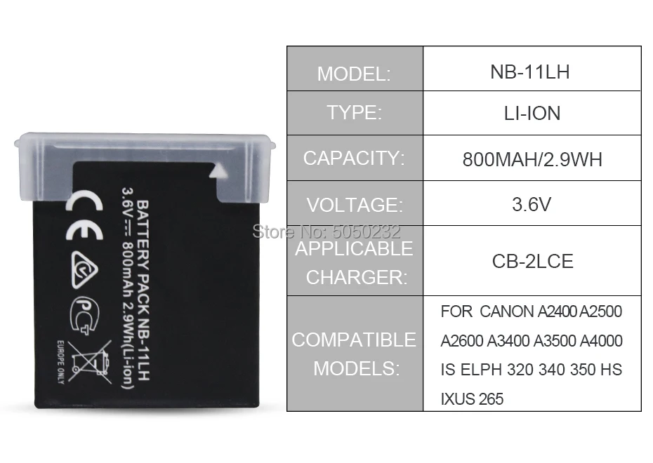 Аккумулятор для A2600 A3500 A4000IS IXUS 3 6 800 125 132 140 240 245 265 HS | Электроника