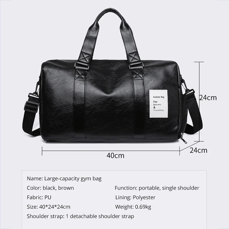 

Casual PU Leather Men's Travel Totes Large Capacity Men's Messenger Bags with Shoe Organizer and Storage Black Gym Travel Bag