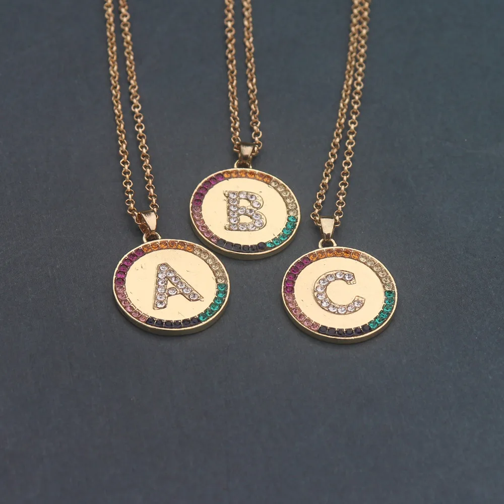 

26pcs/Set Gold A-Z Crystal Letters Statement Necklaces For Women Men Vintage Jewelry Round Alphabet Initial Necklace Chain