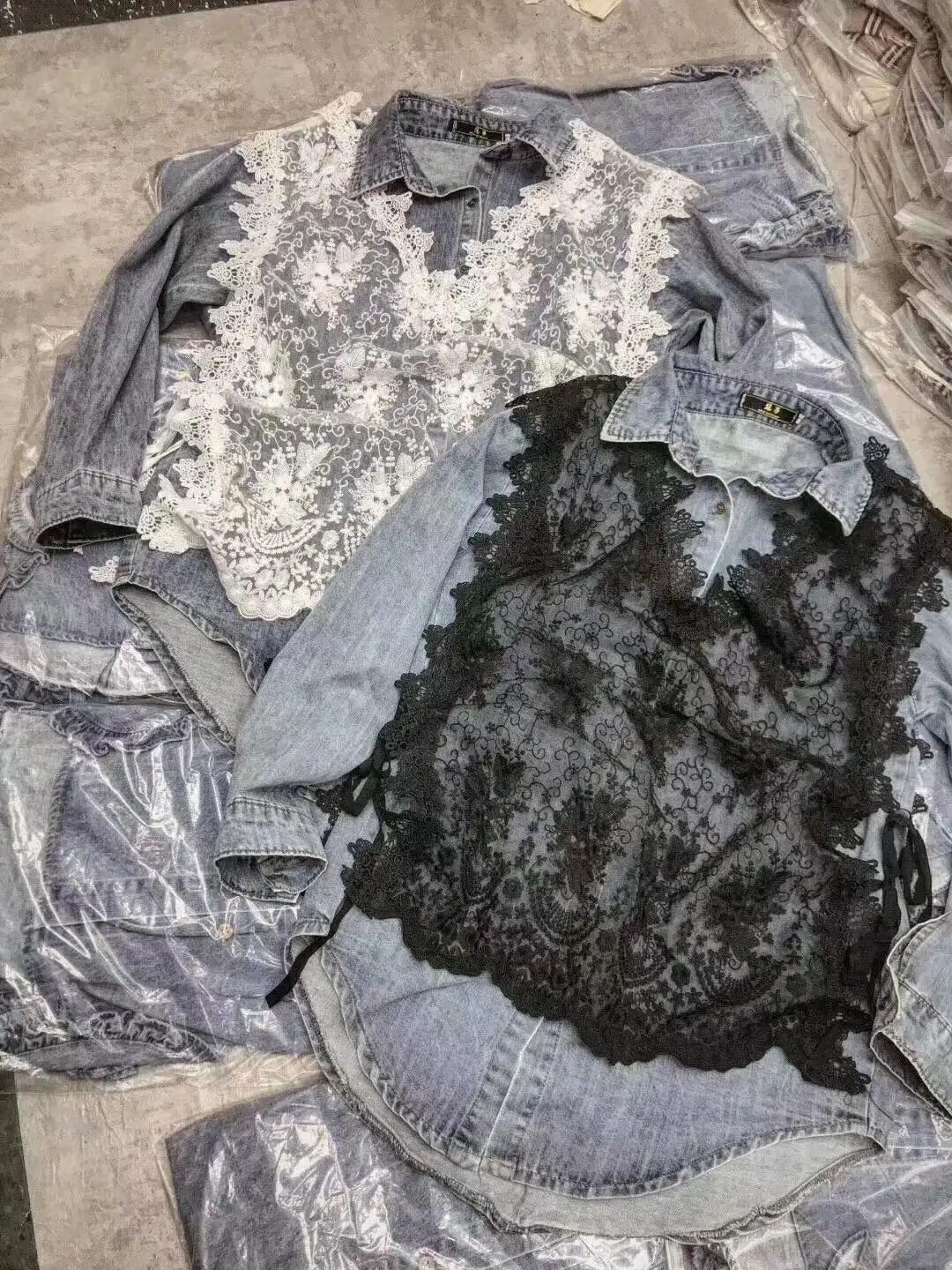 

Fashion spring and summer new casual wild lace vest denim shirt