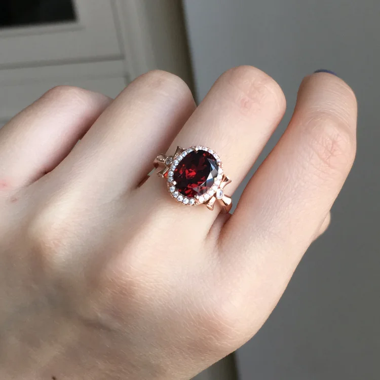 

Женское кольцо с овальным камнем, кольцо из стерлингового серебра 925 пробы, натуральный гранатовый камень, подарок на день рождения, Рождество