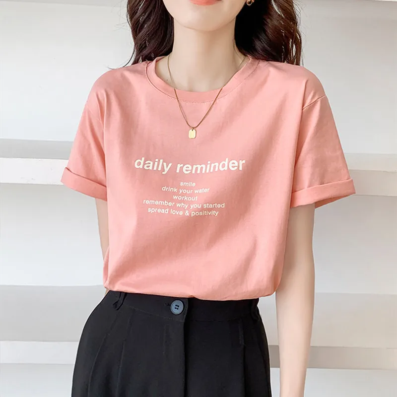 Корейская женская футболка Hzirip с круглым вырезом и буквенным принтом лидер