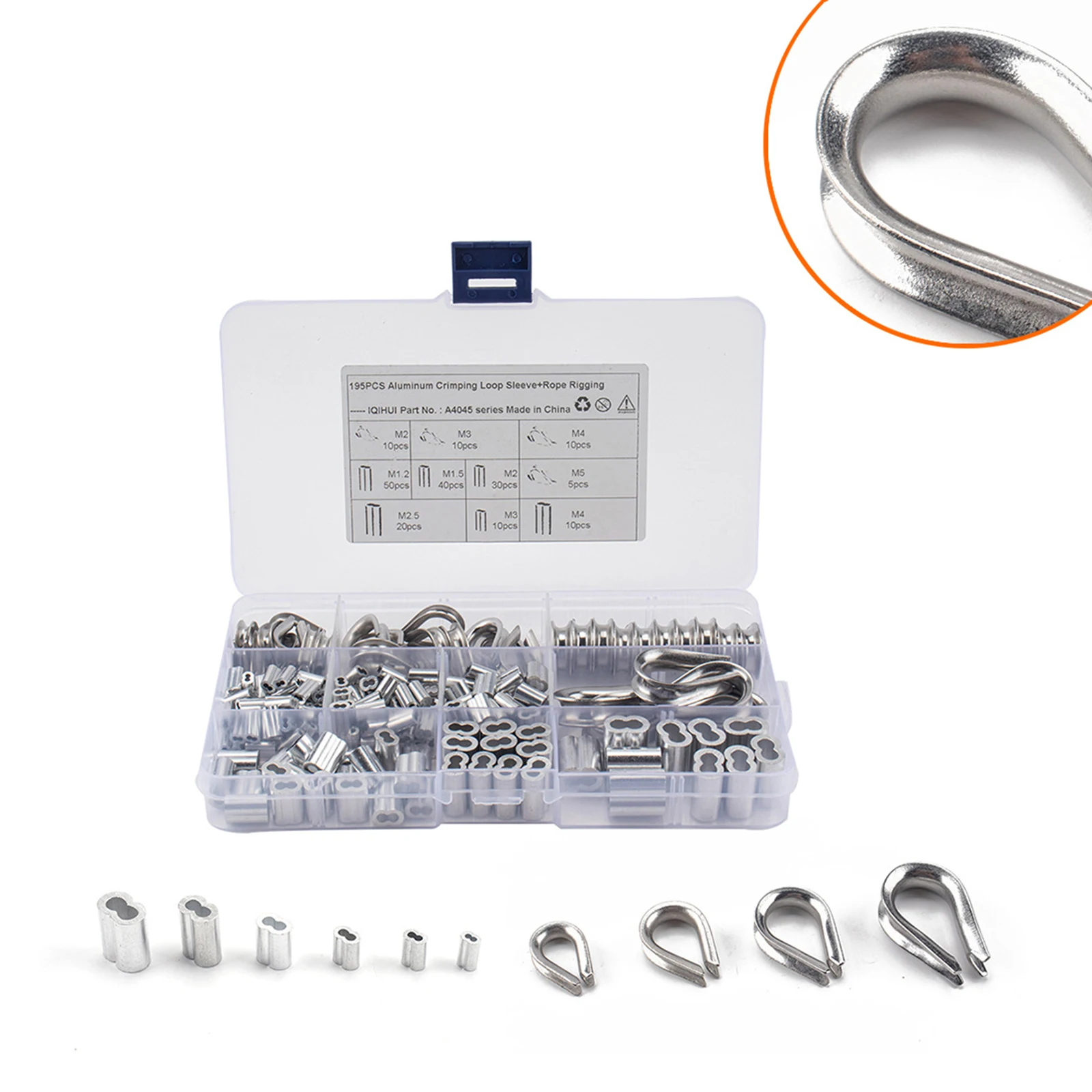 

Set of 195 M2/3/4/5 Wire Rope Thimble and Crimping Loop Sleeve Assortment Set, Professional