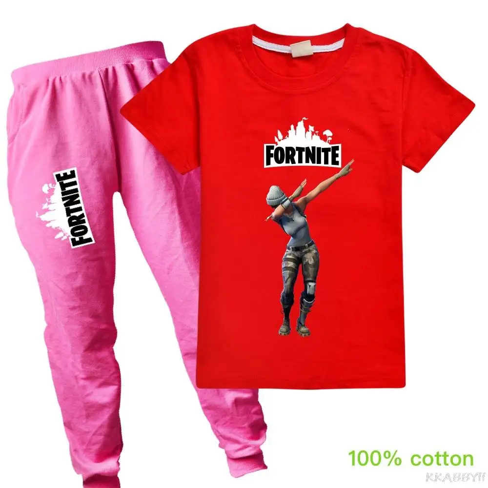 Детские костюмы Fortnites для мальчиков и девочек короткая футболка брюки детские