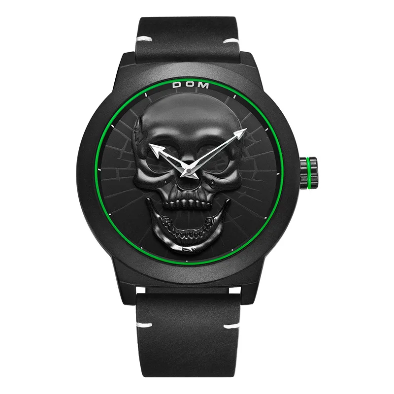 M-1231BL-1M3 Мужские часы DOM Cool Bone, роскошный бренд, M-1231, креативные часы, черные мужские часы, Череп, стиль, кварцевые мужские часы, relogio masculino - Цвет: M-1231BL-1M3