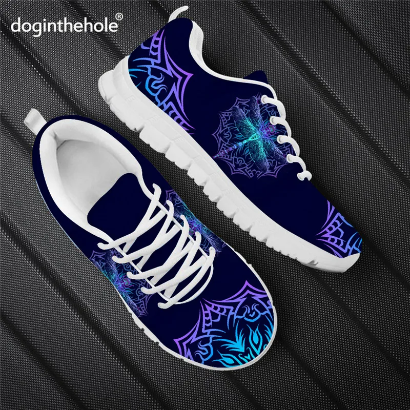 

Doginthehole Mandala Flower Pattern Retro Sneakers Comfortable Lace-Up Casual Sports Shoes Women Breathable Mesh Flats