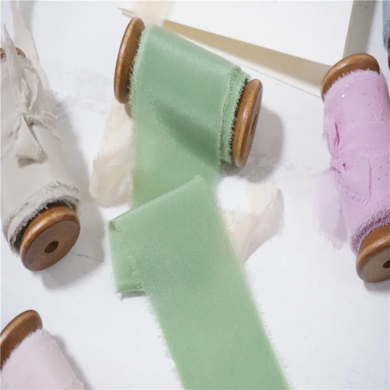 ins style ribbon 25mm 30mm 50mm Pure Silk Frayed Edged wedding ribbon packaging ribbon silk ribbon soft ribbon