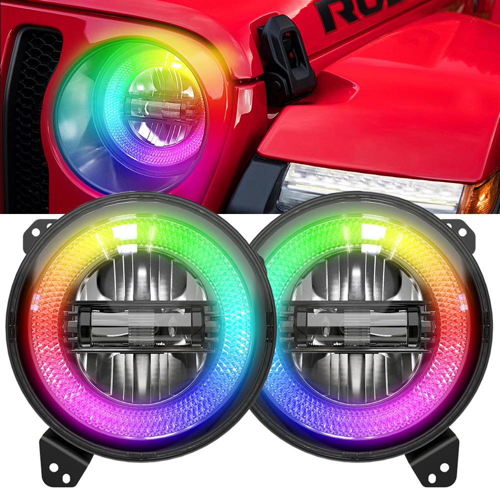 

Круглые светодиодные галогенные фары, 9 дюймов, RGB, для Jeep Wrangler JL 2018-2021, с Bluetooth-управлением, ДХО ближнего и дальнего света, функция 121 RGB