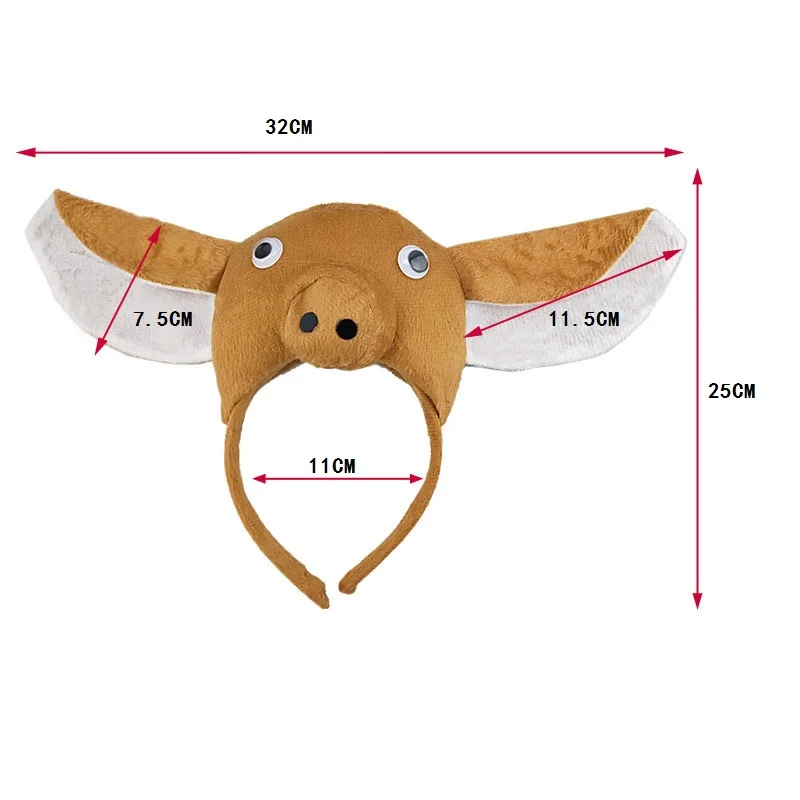 Повязка на голову с ушками коричневой свиньи и хвостом бабочкой Нарядное платье
