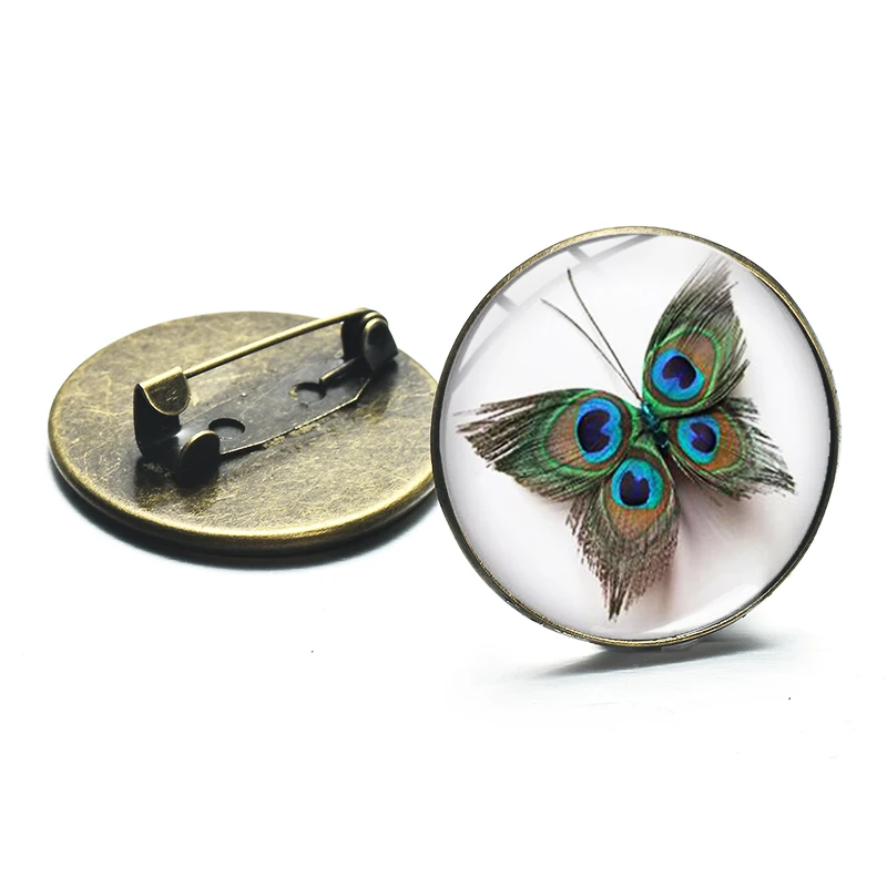 SIAN Newest Peacock Feathers Brooch Beautiful Green Feather Glass Gem Charm Bronze Silver Color Clothes Pins Metal Ethnic Style | Украшения