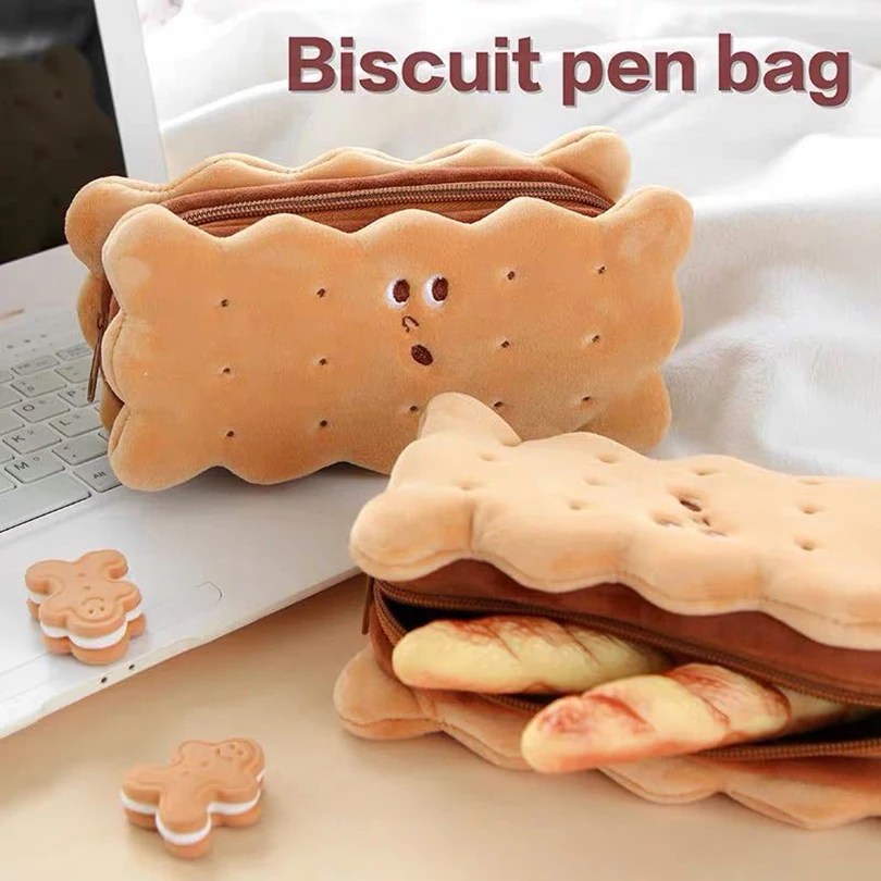 

Biscuit Pencil Case Kawaii Pencil Bags Stationery Trousse Scolaire Large Capacity Plush Korean Pen Case Cute School Pencil Case