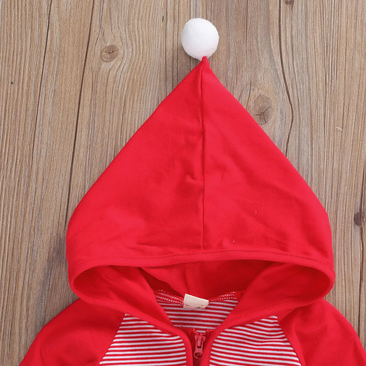 

Baby Boys Girls Long Sleeve Jumpsuit Autumn Fresh Stripe and Snowman Hooded Zipper Christmas Romper