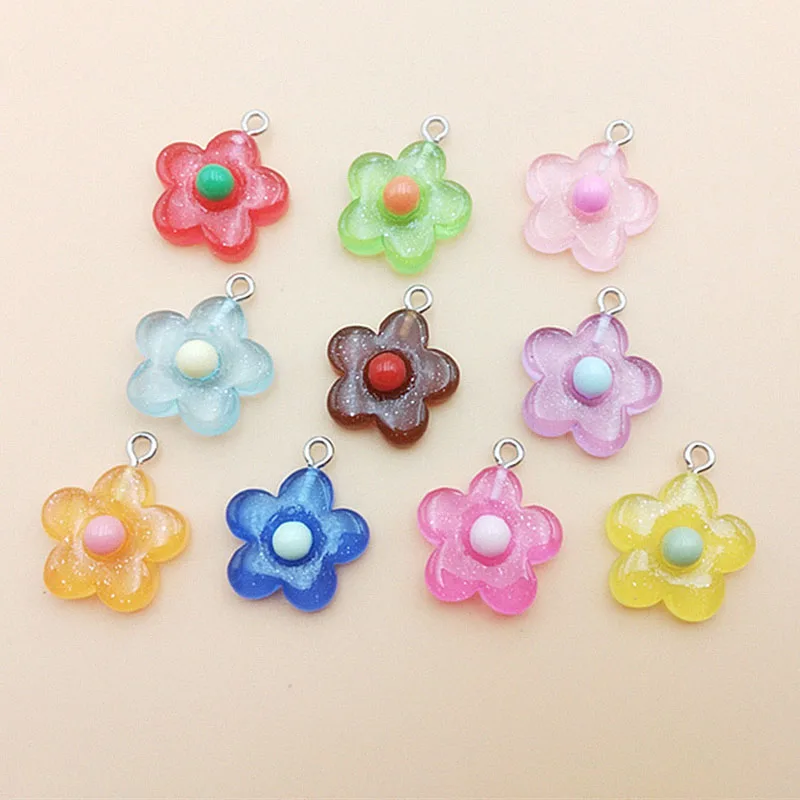 

Korean Hot Flat back Resin Glitter Flower Charms for DIY Crafts Earrings Keychain Necklace Pendant Jewelry Making Accessories