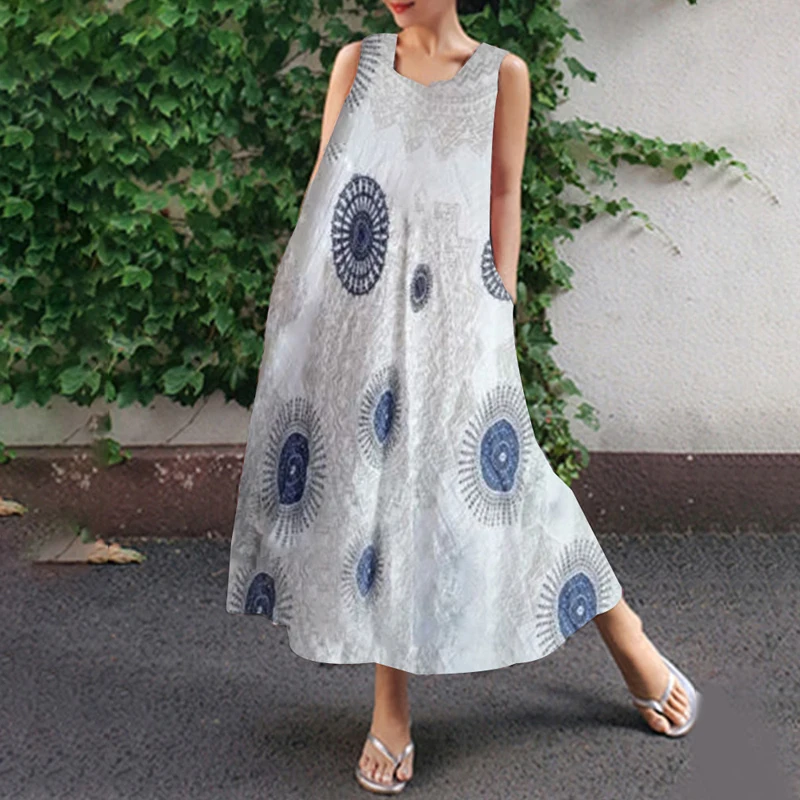 Женское платье праздничные летние без рукавов модные вечерние с круглым вырезом