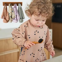 easy wear long sleeved bib baby toddler soft pu bibs painting waterproof meals protection washable easy clean smock for children