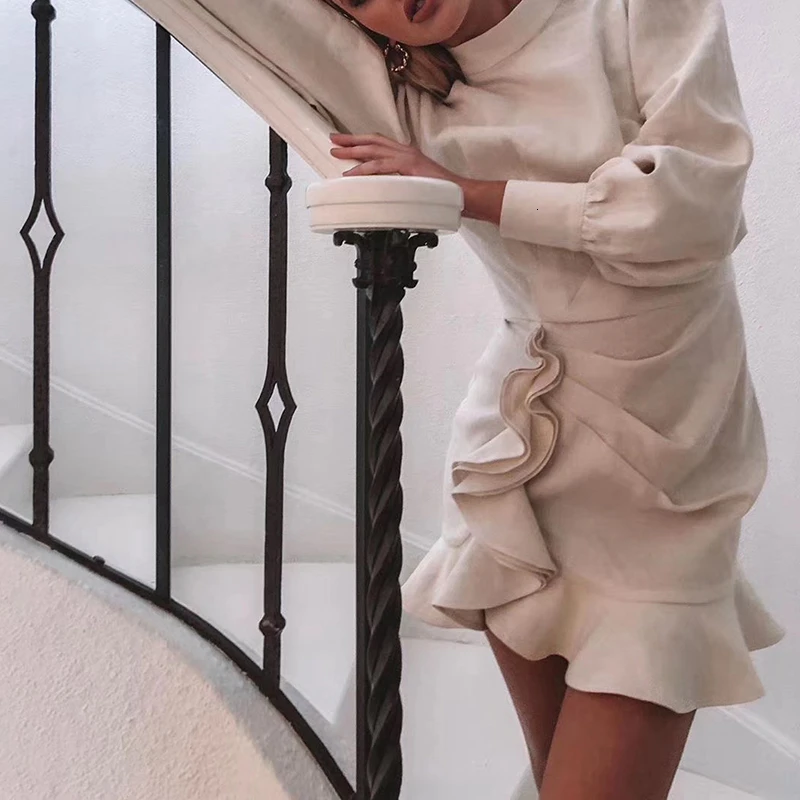 Винтажное платье женское Асимметричное Платье туника с оборками и рукавами