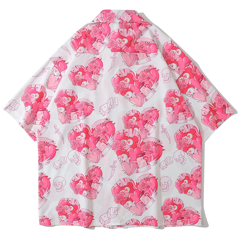 Гавайская рубашка мужская с принтом медведя и сердца гавайская блузка в стиле