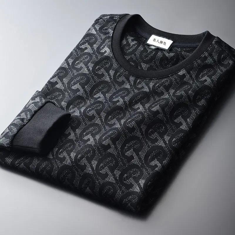 

Men's round neck Pullover Sweater 2020 spring and autumn new youth fashion yarn dyed jacquard jacket