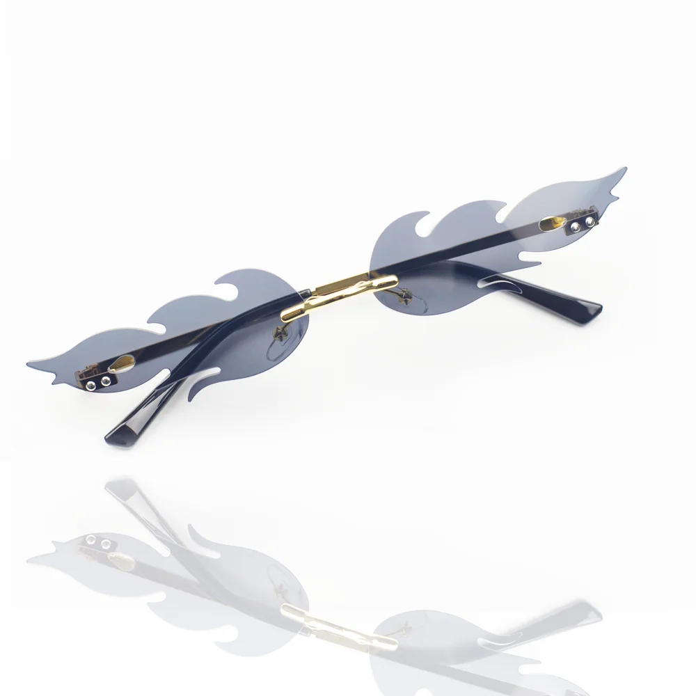 

Vintage Fire Flame Sunglasses Women Men Rimless Sunglasses Luxury Brand Rectangle Fashion Sun Glasses Clear Streetwear Shades