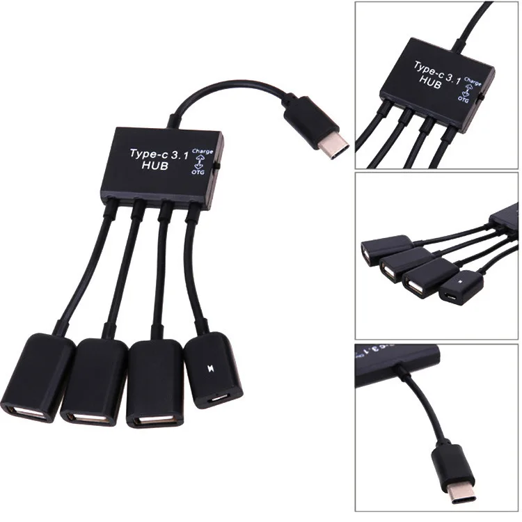 4 в 1 тип-c до 3 портов usb-концентратор, адаптер с микро OTG зарядным портом type C USB сплиттер аксессуары для компьютера телефона планшета