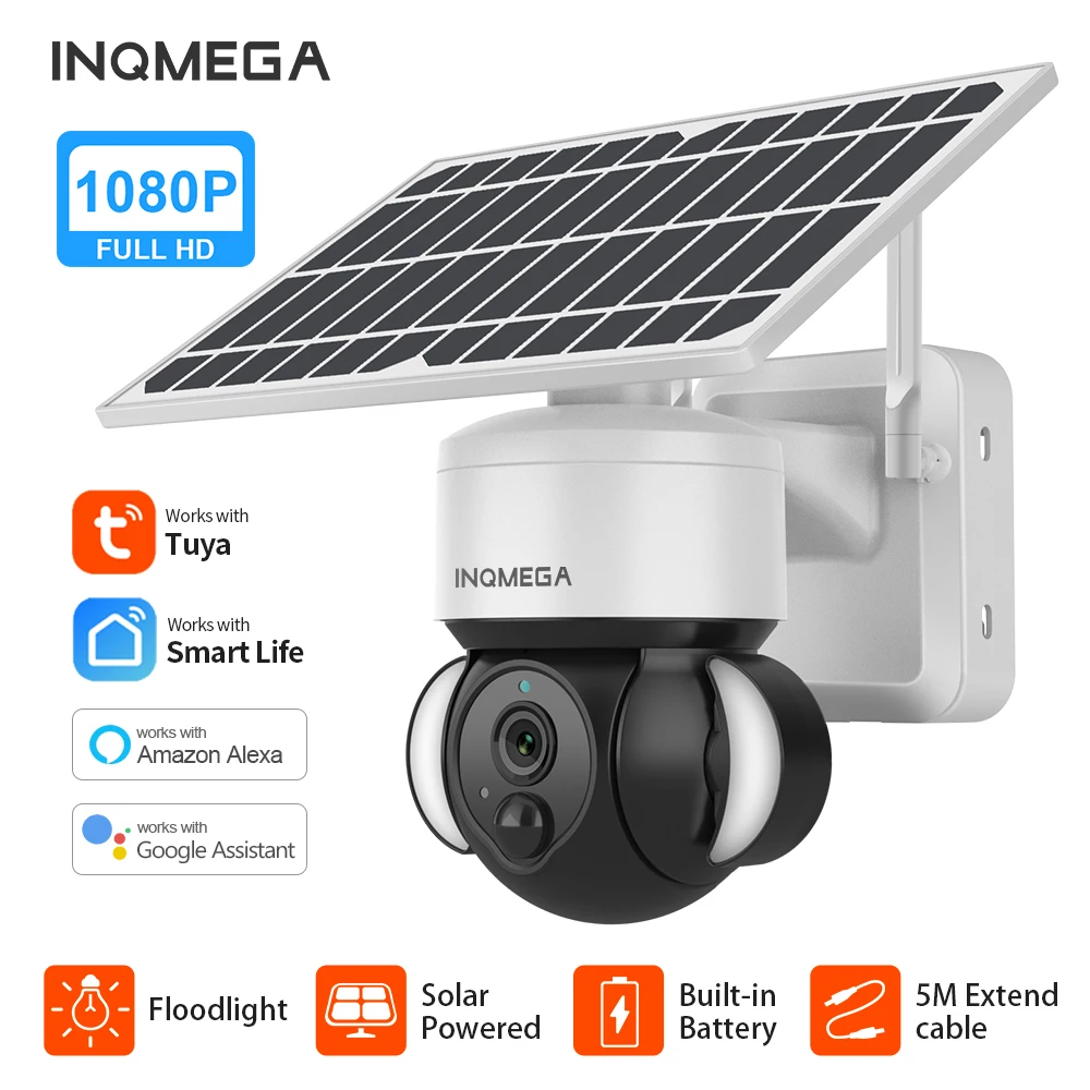 

INQMEGA Tuya Wifi Solar Panel Camera IP PTZ 1080P HD Outdoor PIR Human Body Detection Camera Battery Powered CCTV Monitor Sensor