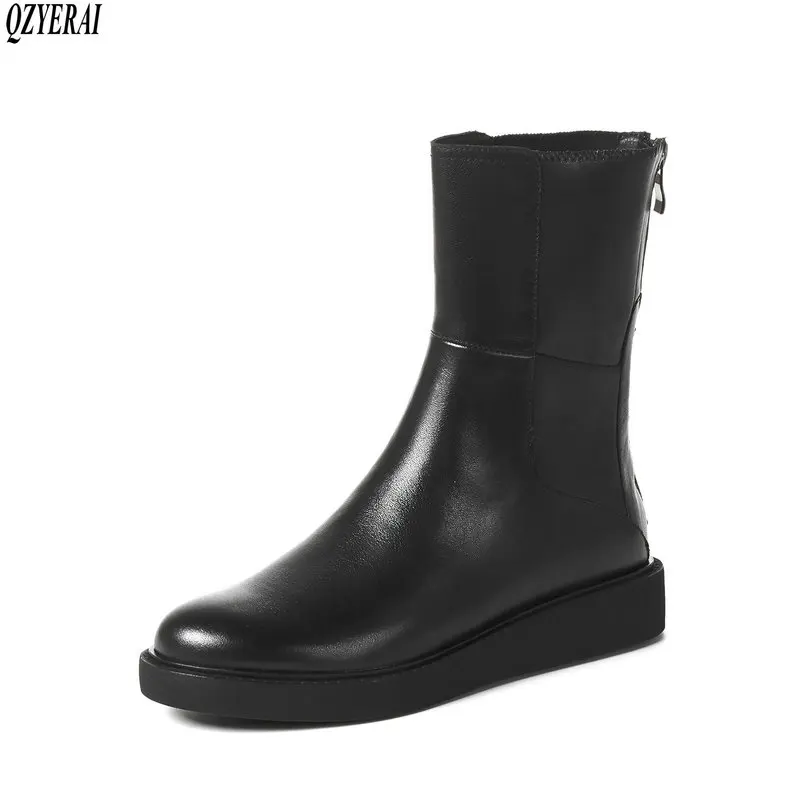 

QZYERAI New style Genuine leather Ankle boots Female boots Women's boots 3 cm with lower black cowhide Women's shoes