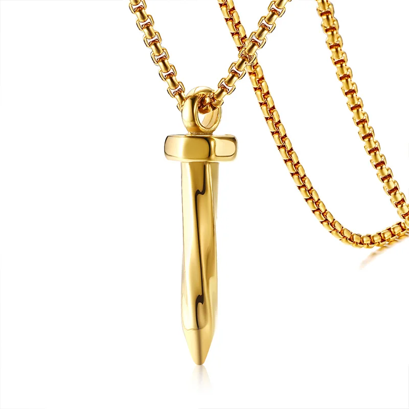 Tidal Men Jewelry Hot Sale Stainless Steel Nail Shape Pendant Cool Style Polished Attractive Gold Necklace Accessories for Male | Украшения