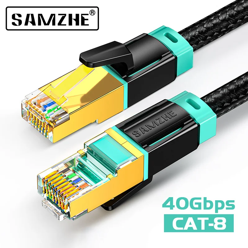 

SAMZHE Cat8 SSTP Ethernet Cable Networking Nylon Braided High Speed 40Gbps 2000MHz Network Internet