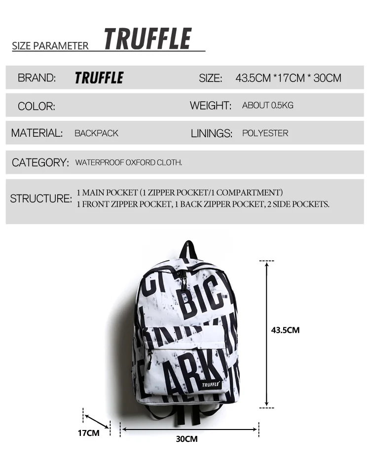 TRUFFLE brand men Backpacks for women Boys Girls Teenagers Fashion school Backpack with Print Abstract Travelling bag for Laptop