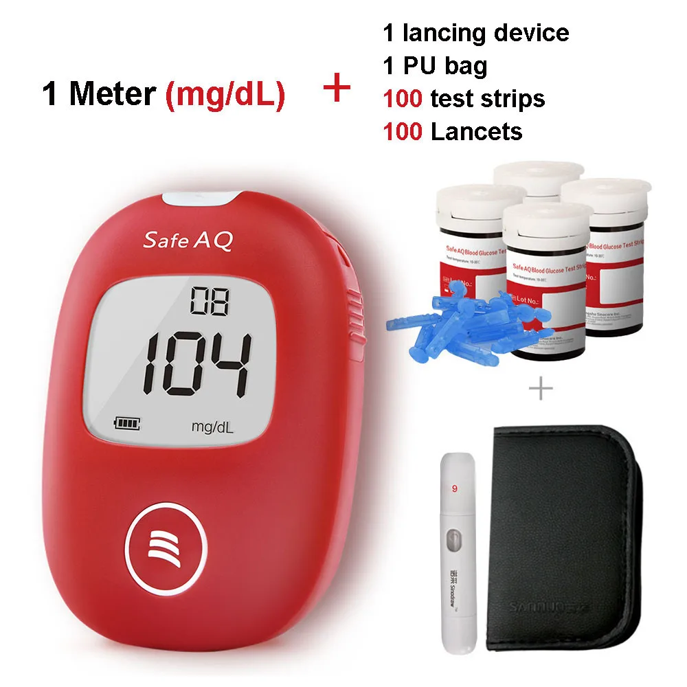SINOCARE Safe AQ умный глюкометр с тестовыми полосками Lancets 5S простой тест точный для диабета - Цвет: mg dL Meter kit 100