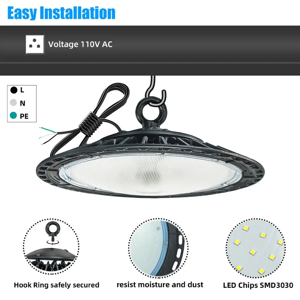Светодиодный подвесной светильник типа High Bay 100W 150W 110V 5500 яркий белый Водонепроницаемый из IP65 светодиодный