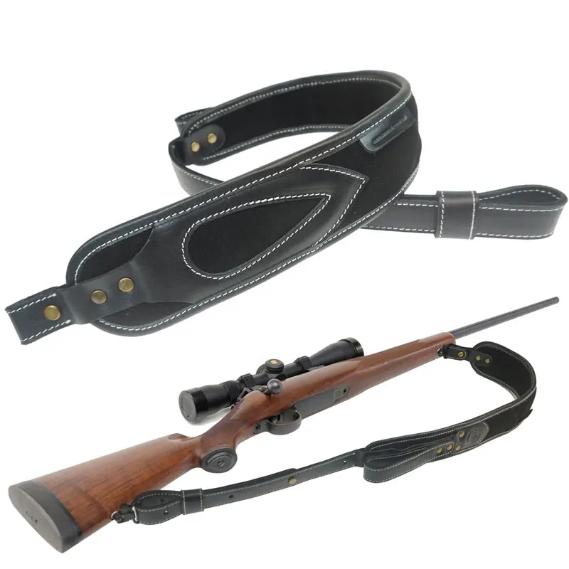

Hunting Gun Accessories Leather Rifle Gun Sling Black/Brown Adjustable Shoulder Padded Shotgun Shooting Tactical Strap